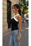 Women's Off-The-Shoulder Blouse with Cross Stripe Detail in Diver Fabric - 2