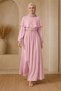 Women's Pink Waist Chain Belt Cape Detailed Premium Hijab Dress Nbelb015 - 2