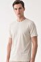 Beige Crew Neck Short Sleeve Slim Fit Cotton T-Shirt 1011265166