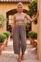 Bronze Pocketed, Mesh Detailed, Washable, Elastic and Tie-Waist, Shalwar Leg, Casual Woven Trousers 90 68 - 5