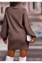Women's Half Turtleneck Ribbed Knit Sweater Dress Balloon Sleeve Mini - 3