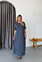Women's crew neck short sleeve long dress with pockets - smoke gray - 25535 - 2