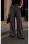 Women's Black Herringbone Patterned Wide Leg Palazzo Trousers with Pockets and Belt - 3