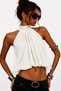 Chiffon Fabric Halter Neckline Backless Ecru Blouse - 4