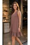 Women's Brown V-Neck Sleeveless Skirt with Ruffles Comfortable Fit Viscose Elastane Fabric Dress - 3