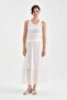 Women's buckle detailed lined belt elastic design long skirt - 6