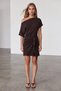 Women's Coffee Color Low Shoulder Dress with Tie Waist Detail Alc-X15589 - 3