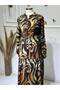 Women's New Season Elegant Patterned Viscose Fabric Dress with Elastic Sleeves - 4