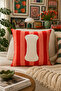 Punch Embroidered Throw Pillow Cover - 43*43 cm - Orange Letter I - Pnk001