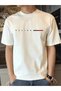 Men's White Boston Line Printed Oversize T-Shirt - 2