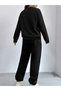 Women's Black Private Printed Crew Neck Oversize Jogger Set - 3