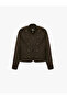 Long Sleeve Buckle Detailed Epaulet Zipper High Collar Crop Jacket - 3