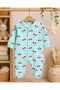 100% Cotton Premium Ribbed Cotton Cherry Patterned Baby Girl Snap Fastener Long Sleeve Jumpsuit - 4