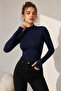 Women's Navy Blue Finger Detailed Bodysuit - 4