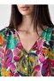 Lcwaikiki Classic Green V-Neck Floral Gathered Blouse - 3