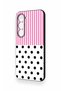 Tecno Spark 40 Pro Compatible Pink Striped Polka Dot Patterned Silicone Case - 4