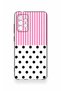 Samsung-A72 Compatible Pink Striped Polka Dot Patterned Silicone Case - 2