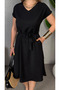 Women's Short Sleeve V-Neck Imported Linen Dress with Belted Waist - 4