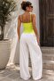 Women's Yellow Ribbed Strap Blouse V-Neck Bead Detailed Slim Fit Crop - 3