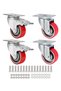 Polyurethane (PU) Silent Castor- Set of 4 Heavy Duty 2 Brakes + 2 Swivel Caster Wheels, Locking Industrial Plate Caster for Furniture, Workbench,With Screws (Red, 3 INCH)