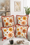Fall-Toned Floral and Leaf Pattern 4-Piece Fringe Throw Pillow Cover - Vintage Tassel Pillowcase - 2