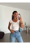 V-Neck Gathered T-Shirt - White - 4