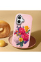 iPhone 16 Compatible Case with Camera Protection Pink Silicone Couple Phone Case with Floral Pattern - 2