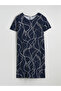 Original Oval Collar Patterned Dress - 5