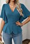 Women's Short Sleeve Front Buttoned Imported Crepe Blouse - 3