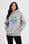 Heart Flower Printed Hooded 2 Thread Threaded Sweatshirt