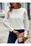 Women's Long Sleeve Crew Neck Floral Sleeves Waffle Blouse - 3