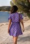 Women's Lilac Hakim Collar Sleeve Tie-Up Short Dress with Elastic Waist Belt Arm-26Y001145 - 2