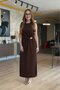 Women's Zero Sleeve Crew Neck Waist Gathered Slit Detailed Janjan Crepe Dress - 2
