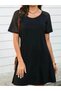 Women's short sleeve round neck viscose dress with stripe sleeve detail