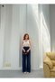 Women's Navy Blue High Waist Lace-Up Muslin Trousers Sr5200 - 5