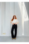 Women's Black High Waist Lace-Up Muslin Trousers Sr5200 - 3