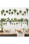 Hanging Green Plant Wall Stickers, 3D Bonsai Potted Succulent Plants Leaves Wall Decals, Peel and Stick Leaf Cactus Stool Decor, Removable Wall Art Mural for Kitchen Home Office Bedroom - 4