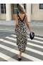 Women's Strappy Deep V Lace Collar Lace-Up Single Jersey Long Dress - 3