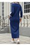 Women's Long Sleeve V-Neck Side Slit Long Viscose Two Thread Dress - 3