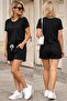 Women's Short Sleeve Crew Neck Viscose Two Thread Fabric Blouse and Shorts Two Piece Set - 4