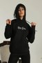 Women's Black Oversize Three-Thread Hooded Sweatshirt with Front and Back Print for Winter