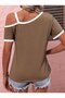 Women's Short Sleeve One Shoulder Open Strap Buckle Detail Viscose Blouse - 2