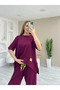 Women's Short Sleeve Crew Neck Viscose Two Thread Blouse and Pants Double Set - 5