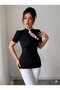 Women's White Stripe Detailed Slim Fit High Neck Blouse