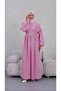 Pink Gingham Patterned Seersucker Fabric Hijab Dress with Waist Tie