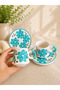 Turquoise Flower Patterned Handmade Ceramic 2-Piece Coffee Cup Set - 2