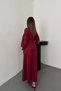 Women's Burgundy Blouse-Skirt Set Blouse Skirt Set V-Neck Rose Applique Balloon Sleeve Long Skirt - 5