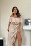 Women's Beige Off-The-Shoulder Brode Maxi Dress with Flounce Collar and Flared Cut in Cotton - 4