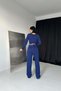 Women's Cobalt Blue Top and Bottom Set Knitwear Set Double-Breasted V-Neck Crop Blouse with Tie Detail and Pants - 3