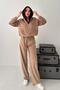 Women's Beige Top and Bottom Set Thin Velvet Hooded Zippered Lace-Up Wide-Leg Pants Set